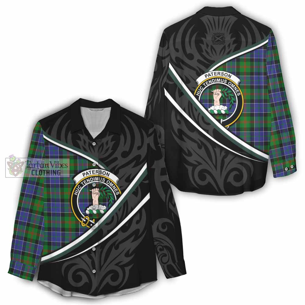 Paterson Tartan Family Crest Women Casual Shirt Celtic Scottish Thistle Floral - Tartan Vibes Clothing