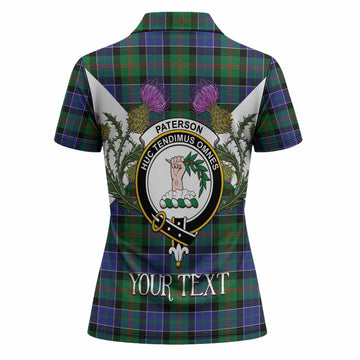 Paterson Tartan Family Crest Women Polo Shirt Scottish Burns Night Thistle Floral