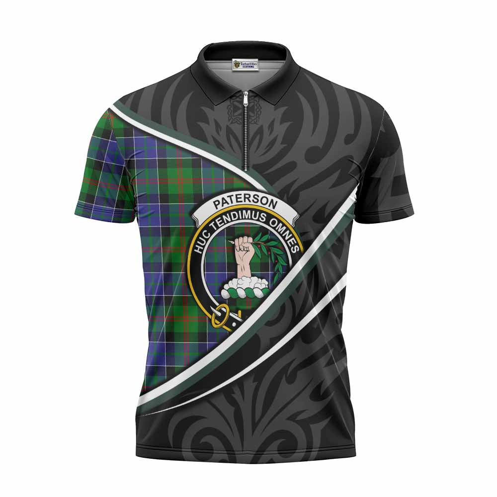 Paterson Tartan Family Crest Zipper Polo Shirt Celtic Scottish Thistle Floral - Tartan Vibes Clothing