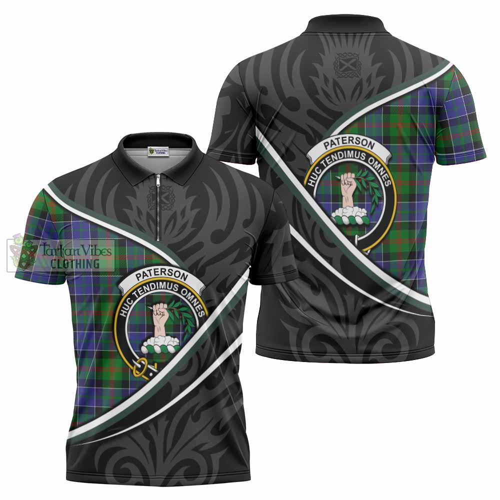 Paterson Tartan Family Crest Zipper Polo Shirt Celtic Scottish Thistle Floral - Tartan Vibes Clothing