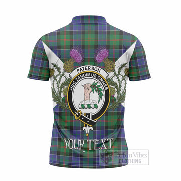 Paterson Tartan Family Crest Zipper Polo Shirt Scottish Burns Night Thistle Floral
