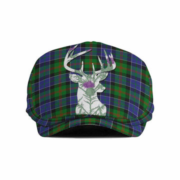 Paterson Tartan Flat Cap, Jeff Cap Scottish Stag Thistle Floral Art