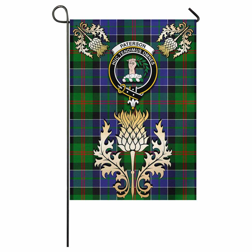 Paterson Tartan Garden Flag with Golden Regal Scottish Thistle Emblem - Tartan Vibes Clothing