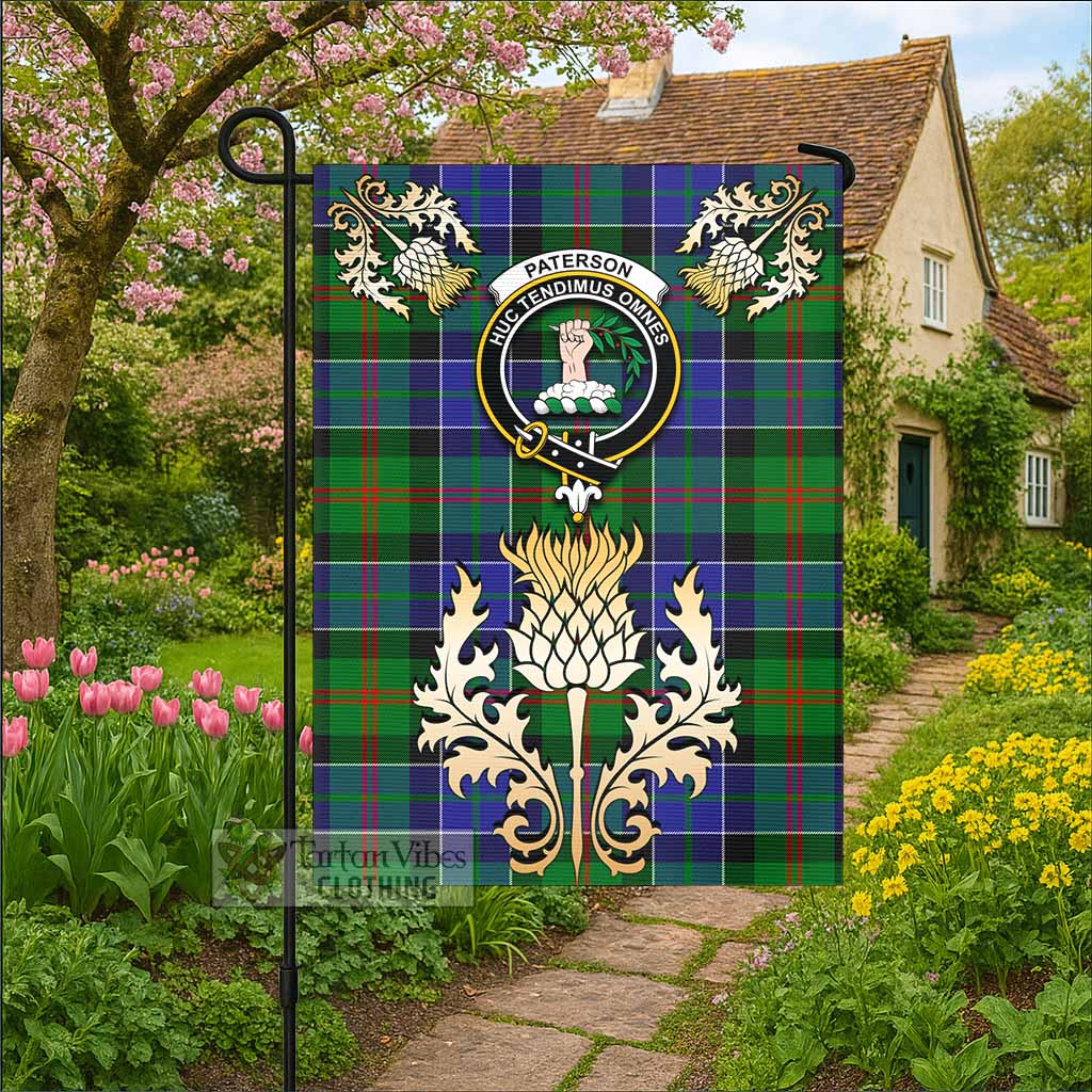 Paterson Tartan Garden Flag with Golden Regal Scottish Thistle Emblem - Tartan Vibes Clothing