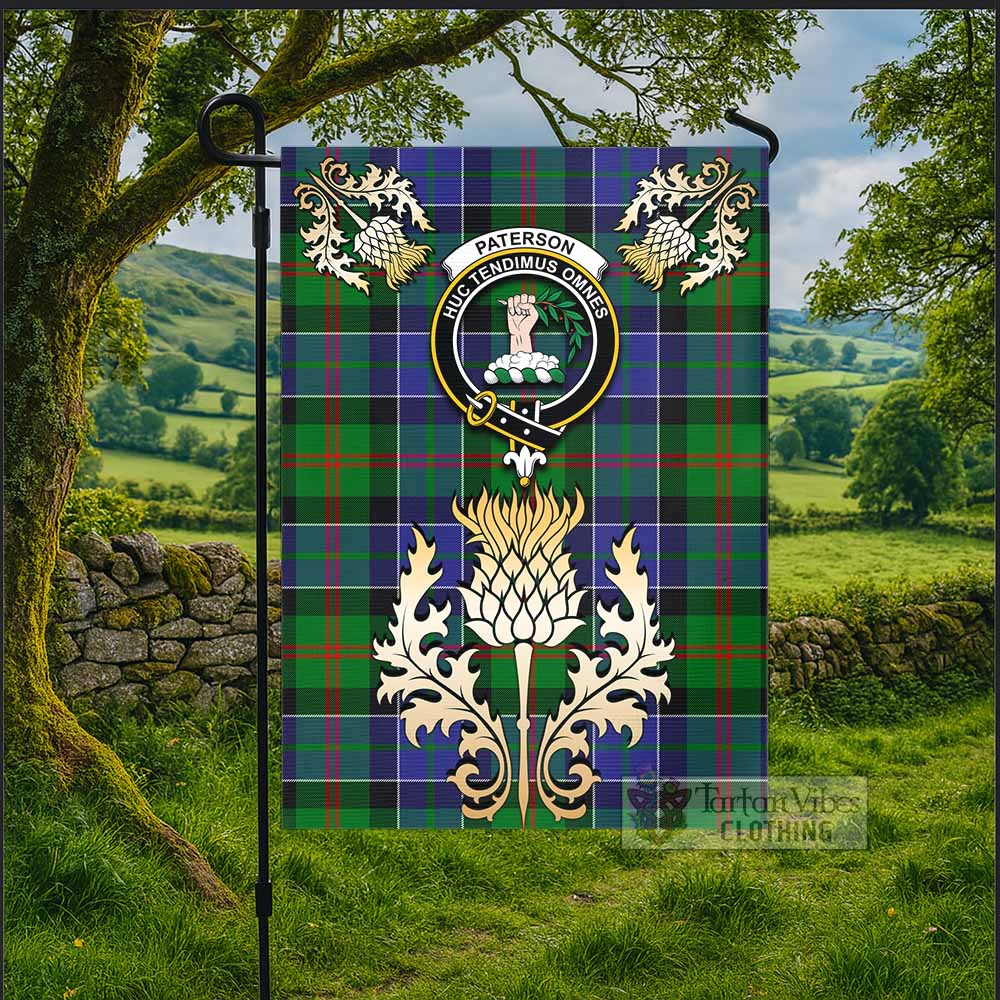 Paterson Tartan Garden Flag with Golden Regal Scottish Thistle Emblem - Tartan Vibes Clothing