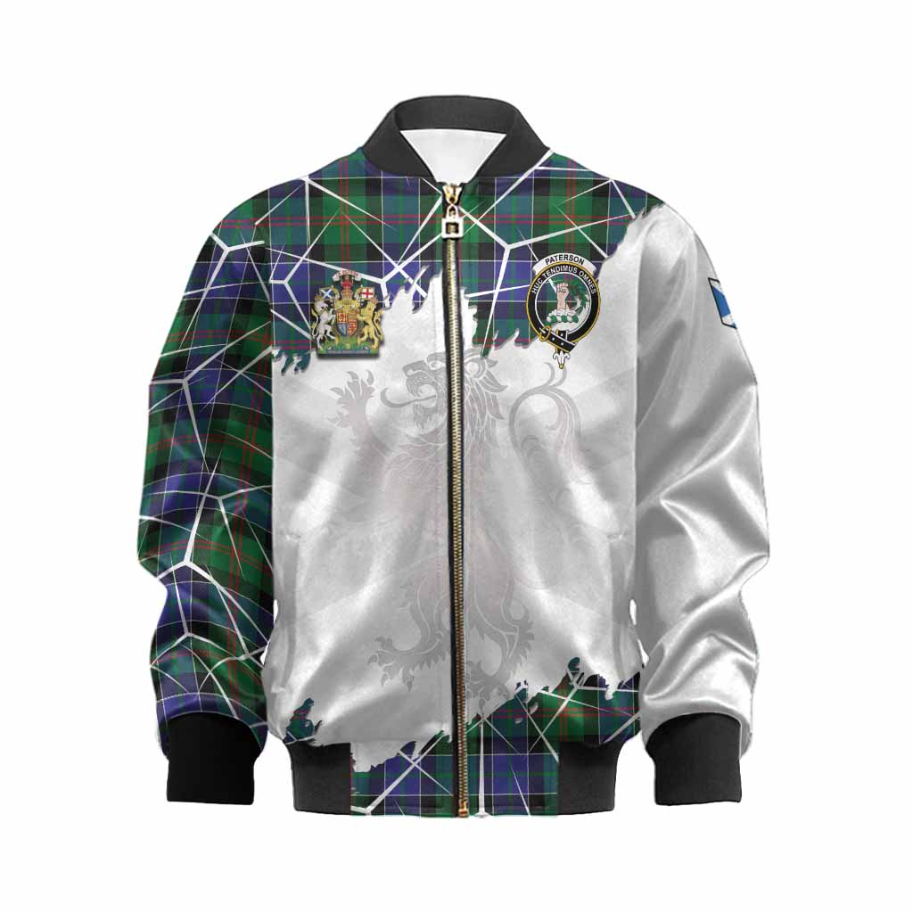 Paterson Tartan Kid Bomber Jacket with Family Crest and Lion Rampant Grunge Style