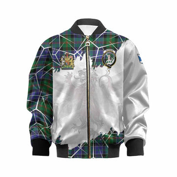 Paterson Tartan Kid Bomber Jacket with Family Crest and Lion Rampant Grunge Style