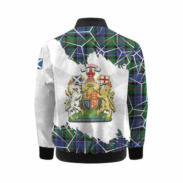 Paterson Tartan Kid Bomber Jacket with Family Crest and Lion Rampant Grunge Style
