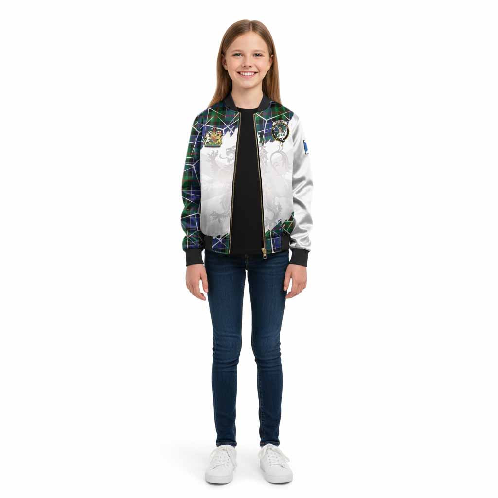 Paterson Tartan Kid Bomber Jacket with Family Crest and Lion Rampant Grunge Style
