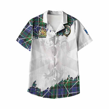Paterson Tartan Kid Hawaiian Shirt with Family Crest and Lion Rampant Grunge Style