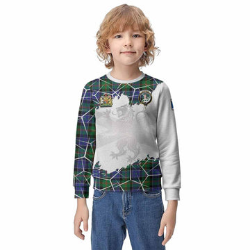 Paterson Tartan Kid Knitted Sweatshirt with Family Crest and Lion Rampant Grunge Style