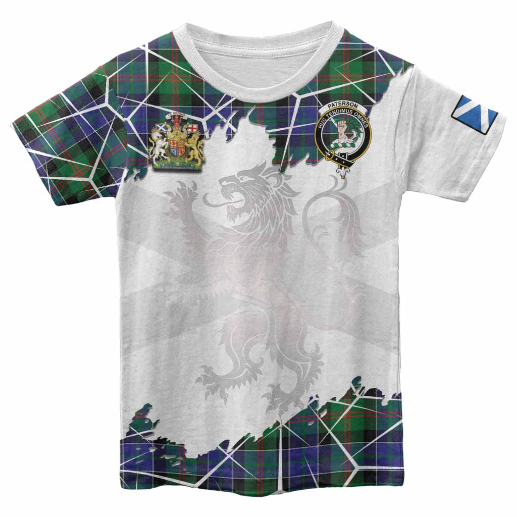 Paterson Tartan Kid T-shirt with Family Crest and Lion Rampant Grunge Style
