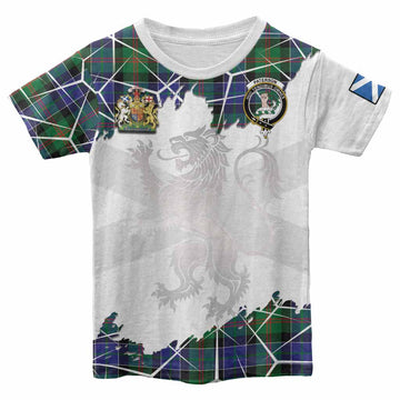 Paterson Tartan Kid T-shirt with Family Crest and Lion Rampant Grunge Style
