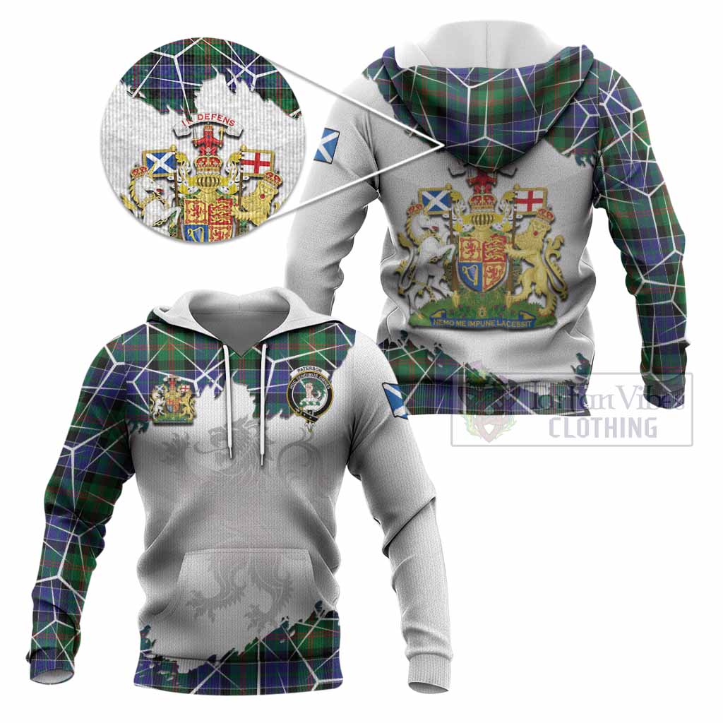 Paterson Tartan Knitted Hoodie with Family Crest and Lion Rampant Grunge Style