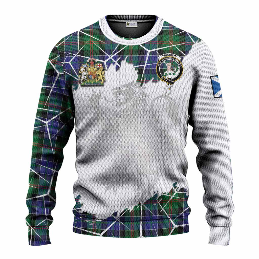 Paterson Tartan Knitted Sweater with Family Crest and Lion Rampant Grunge Style