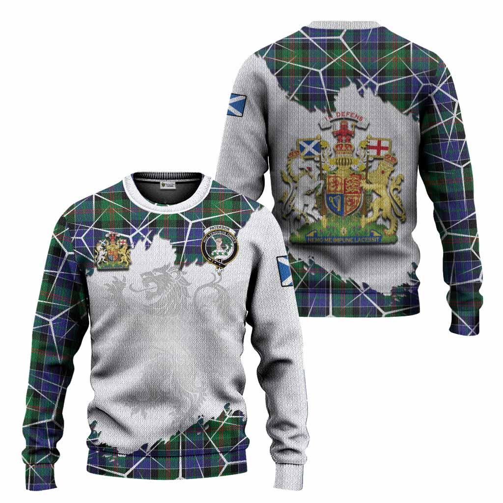 Paterson Tartan Knitted Sweater with Family Crest and Lion Rampant Grunge Style