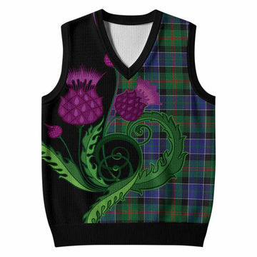 Paterson Tartan Knitted V-Neck Vest Traditional Scottish Thistle