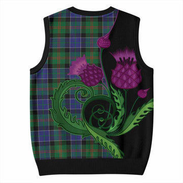 Paterson Tartan Knitted V-Neck Vest Traditional Scottish Thistle
