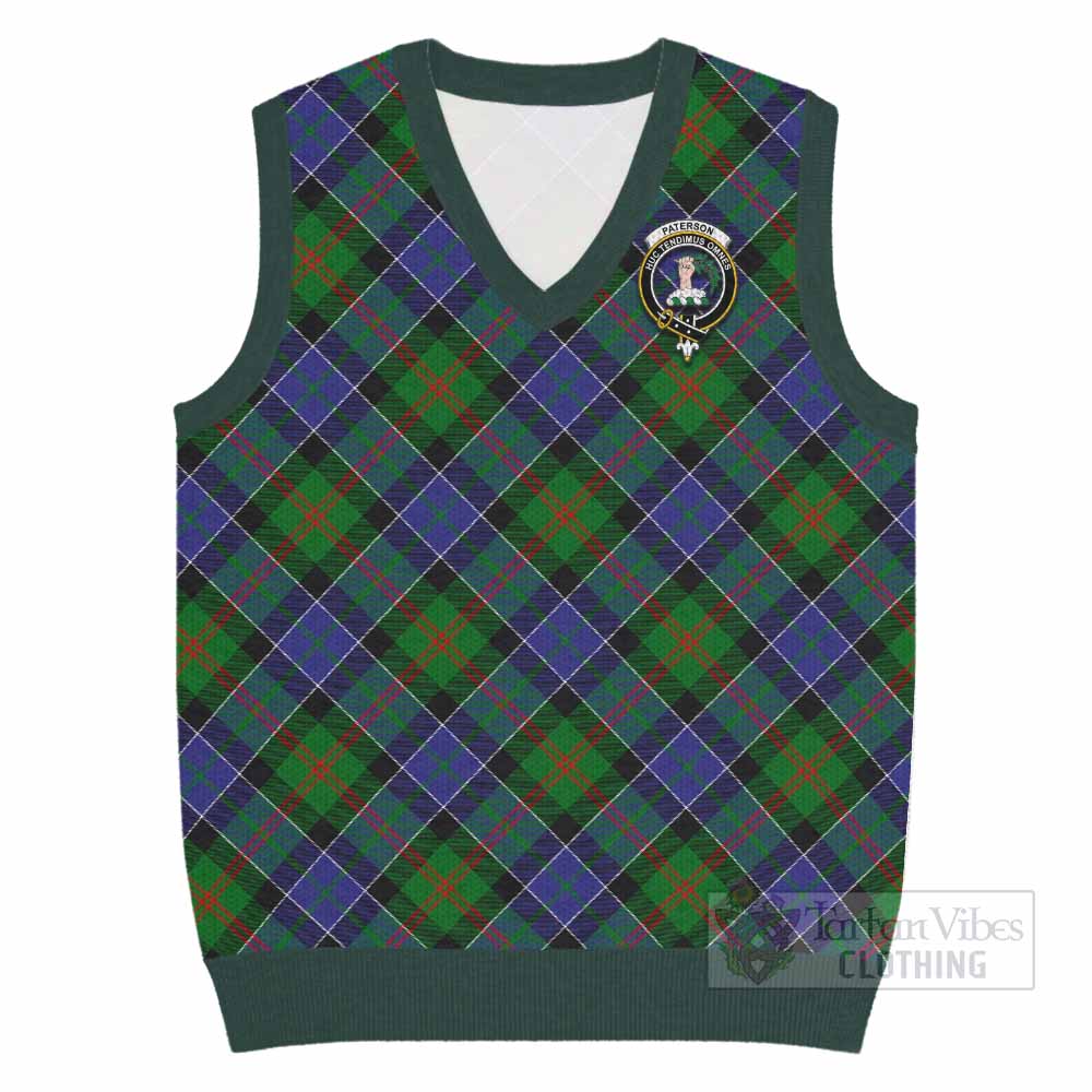 Paterson Tartan Knitted V-Neck Vest with Family Crest Cross Style
