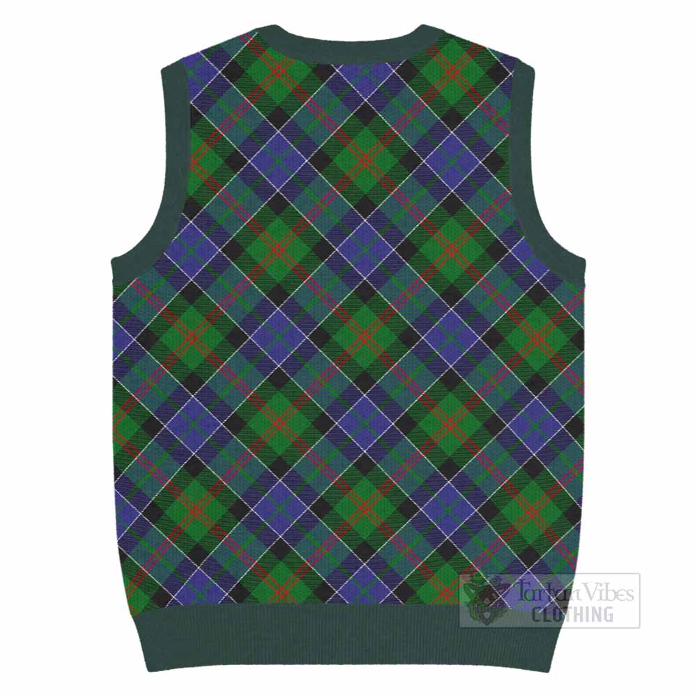 Paterson Tartan Knitted V-Neck Vest with Family Crest Cross Style