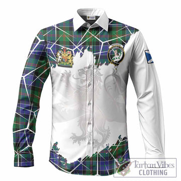 Paterson Tartan Long Sleeve Button Shirts with Family Crest and Lion Rampant Grunge Style
