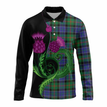 Paterson Tartan Long Sleeve Polo Shirt Traditional Scottish Thistle