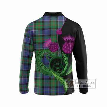 Paterson Tartan Long Sleeve Polo Shirt Traditional Scottish Thistle