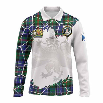 Paterson Tartan Long Sleeve Polo Shirt with Family Crest and Lion Rampant Grunge Style