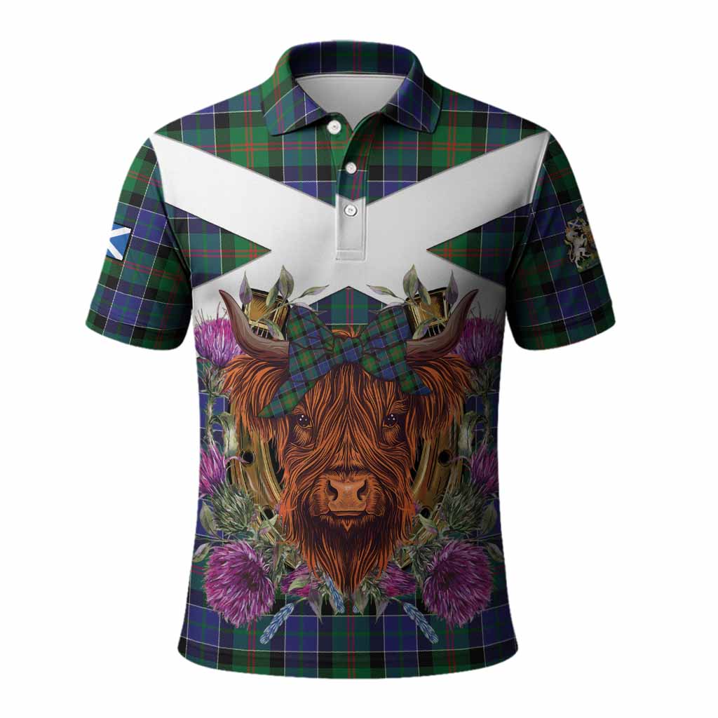 Paterson Tartan Polo Shirt Scottish Thistle Heilan Coo