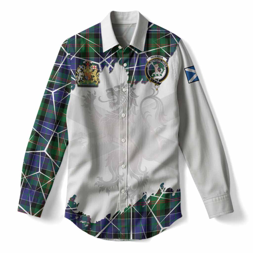 Paterson Tartan Women Casual Shirt with Family Crest and Lion Rampant Grunge Style