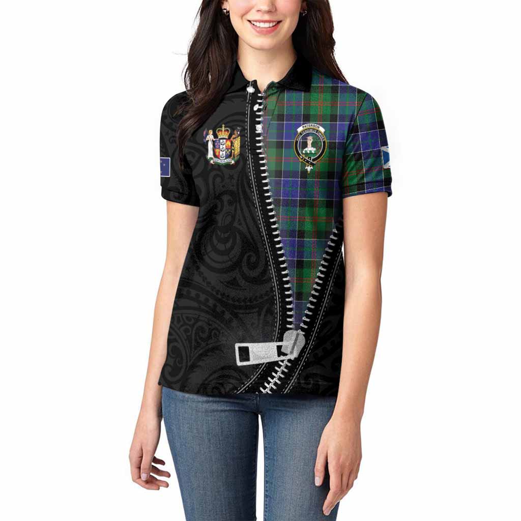 Paterson Tartan Women Polo Shirt New Zealand Pattern Unique Zipper Stylized