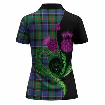 Paterson Tartan Women Polo Shirt Traditional Scottish Thistle