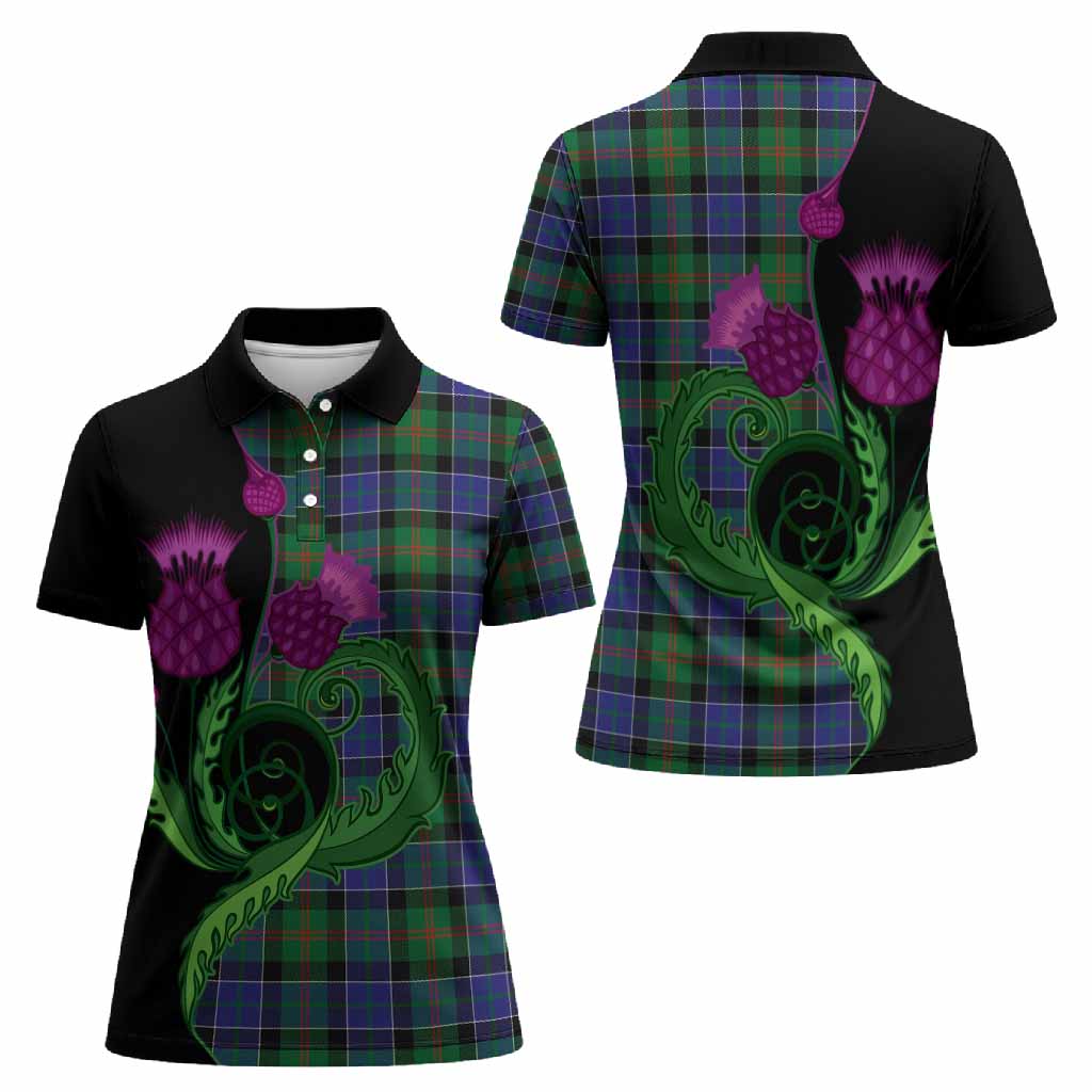 Paterson Tartan Women Polo Shirt Traditional Scottish Thistle