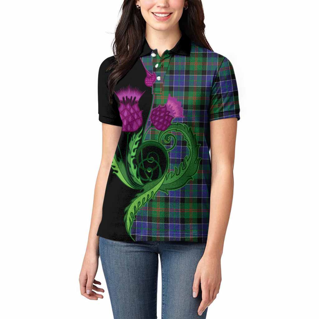 Paterson Tartan Women Polo Shirt Traditional Scottish Thistle