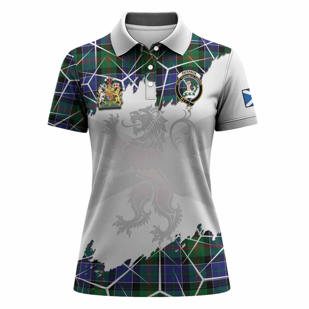 Paterson Tartan Women Polo Shirt with Family Crest and Lion Rampant Grunge Style