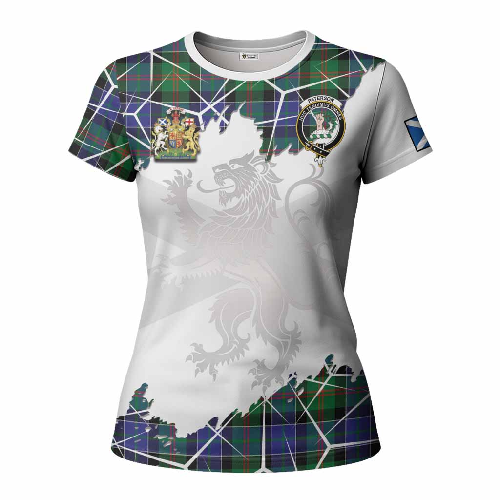 Paterson Tartan Women T shirt with Family Crest and Lion Rampant Grunge Style