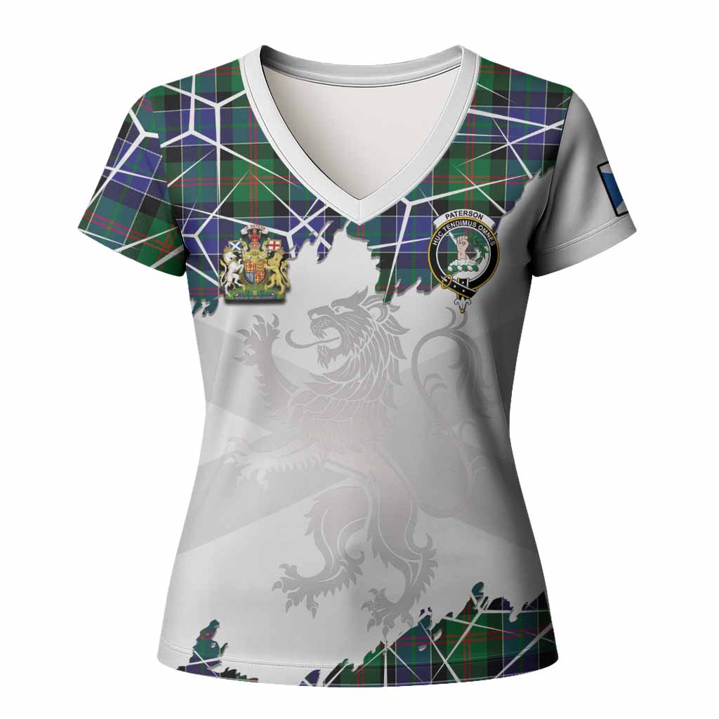 Paterson Tartan Women T shirt with Family Crest and Lion Rampant Grunge Style