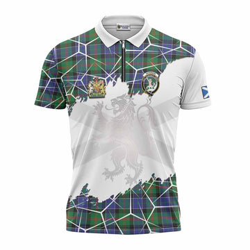 Paterson Tartan Zipper Polo Shirt with Family Crest and Lion Rampant Grunge Style