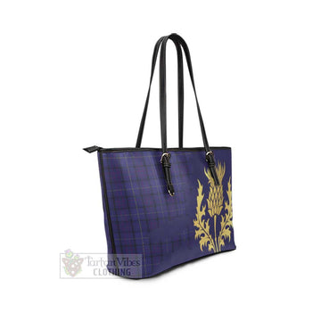 Tartan Vibes Clothing Payne Tartan Leather Tote Bag Gold Thistle Style