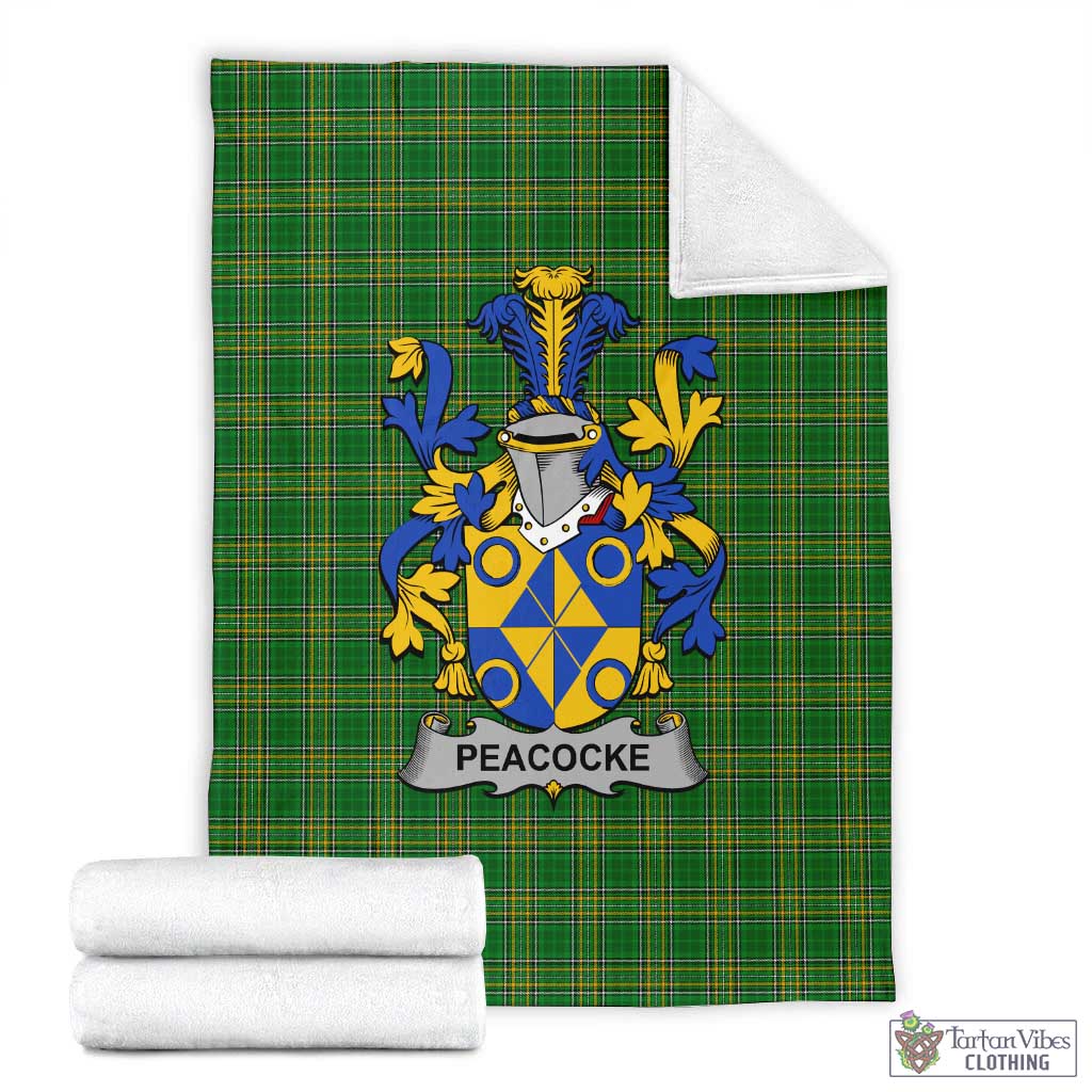 Peacocke Irish Clan Tartan Blanket with Coat of Arms X-Large 59 x 79 inches 150 x 200 cm - Tartan Vibes Clothing