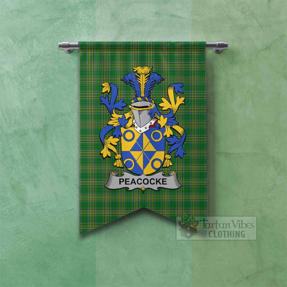 Tartan Vibes Clothing Peacocke Irish Clan Tartan Gonfalon, Tartan Banner with Coat of Arms