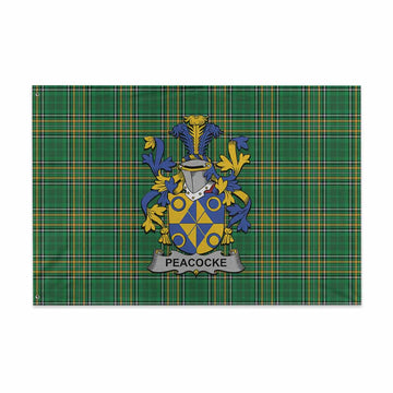 Peacocke Irish Clan Tartan House Flag with Coat of Arms