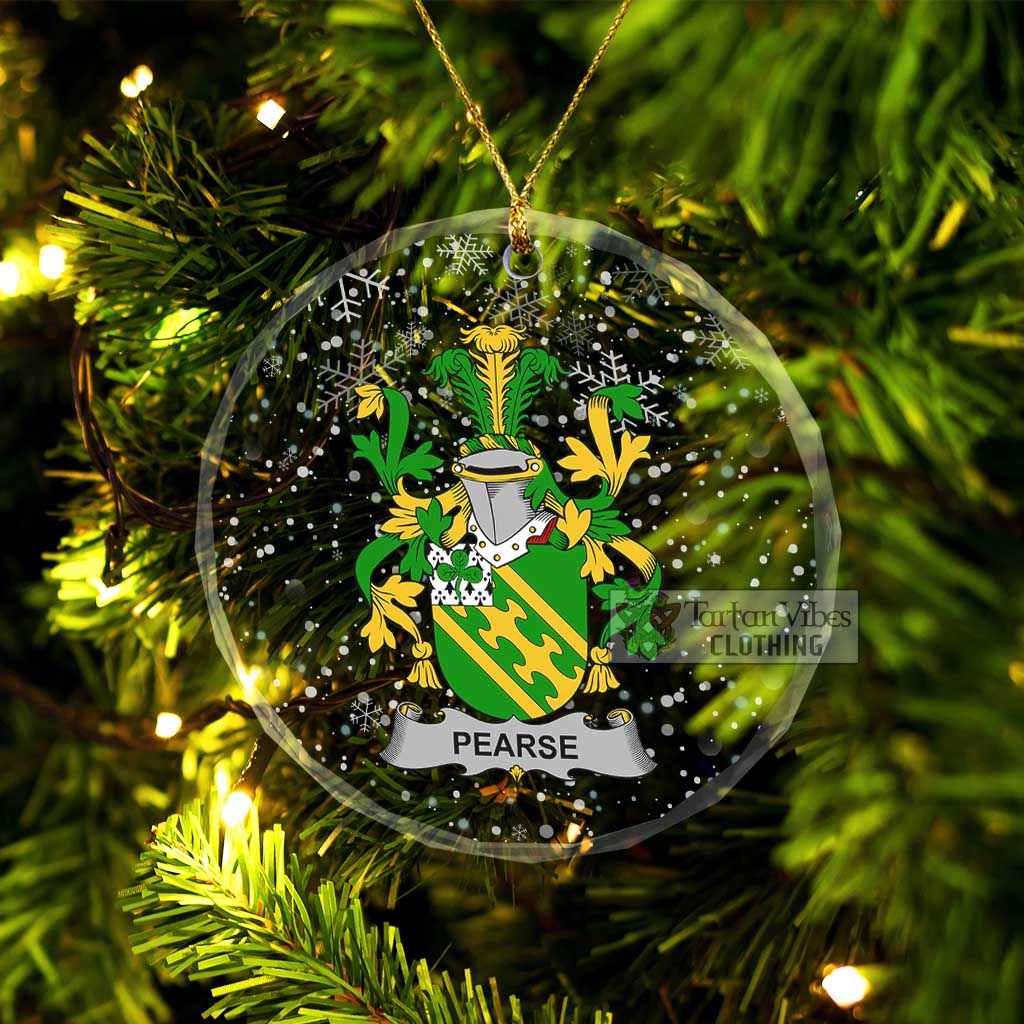 Pearse Irish Clan Christmas Glass Ornament with Coat of Arms Transparent Glass Circle - 2D-tartanvibesclothing