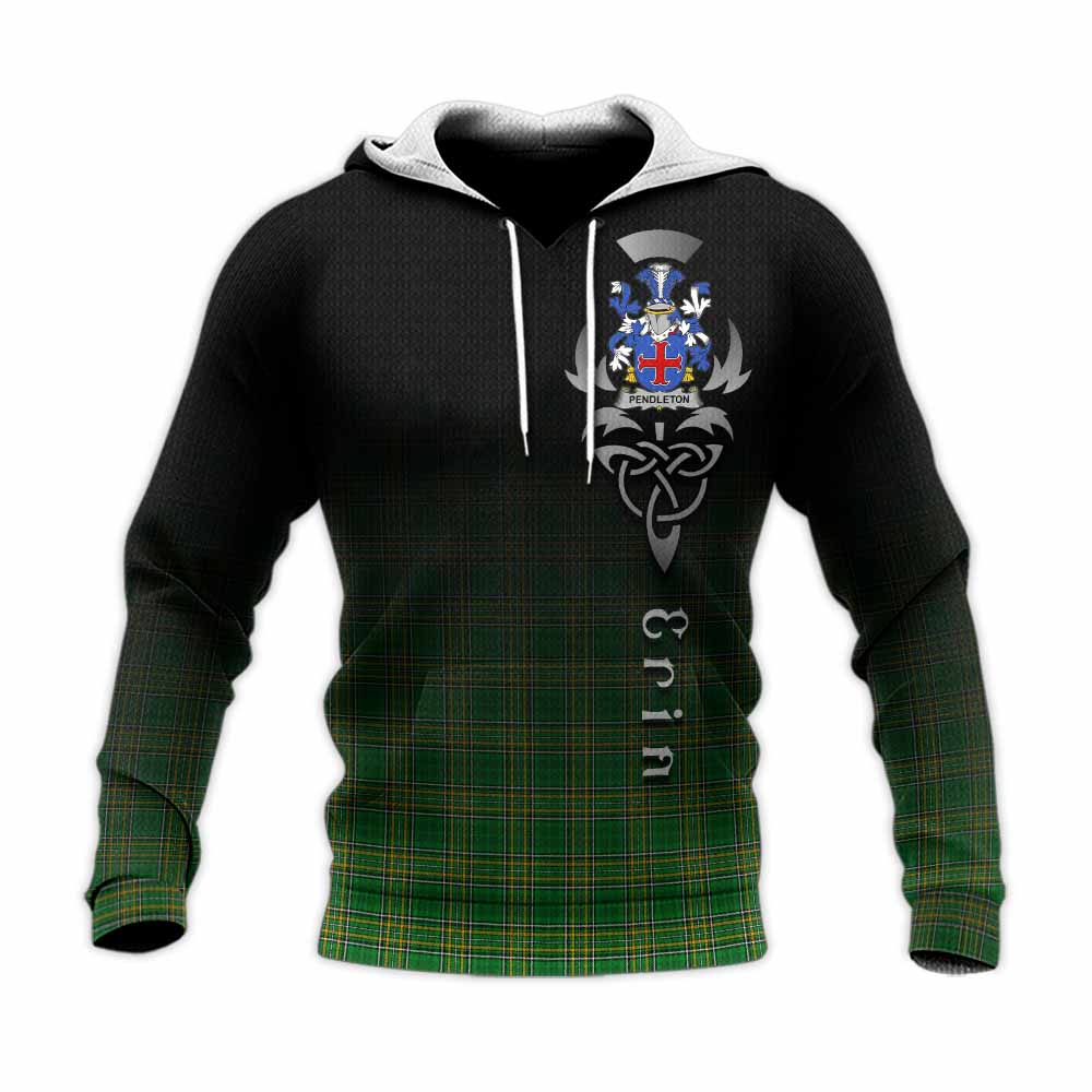 Pendleton Irish Clan Knitted Hoodie with Coat of Arms Erin Go Bragh Celtic Inspired Unisex Knitted Pullover Hoodie - Tartan Vibes Clothing