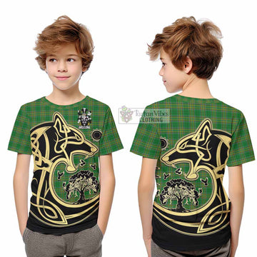 Penne Irish Tartan Kid T-Shirt with Coat of Arms Celtic Wolf Style - Tartan Vibes Clothing