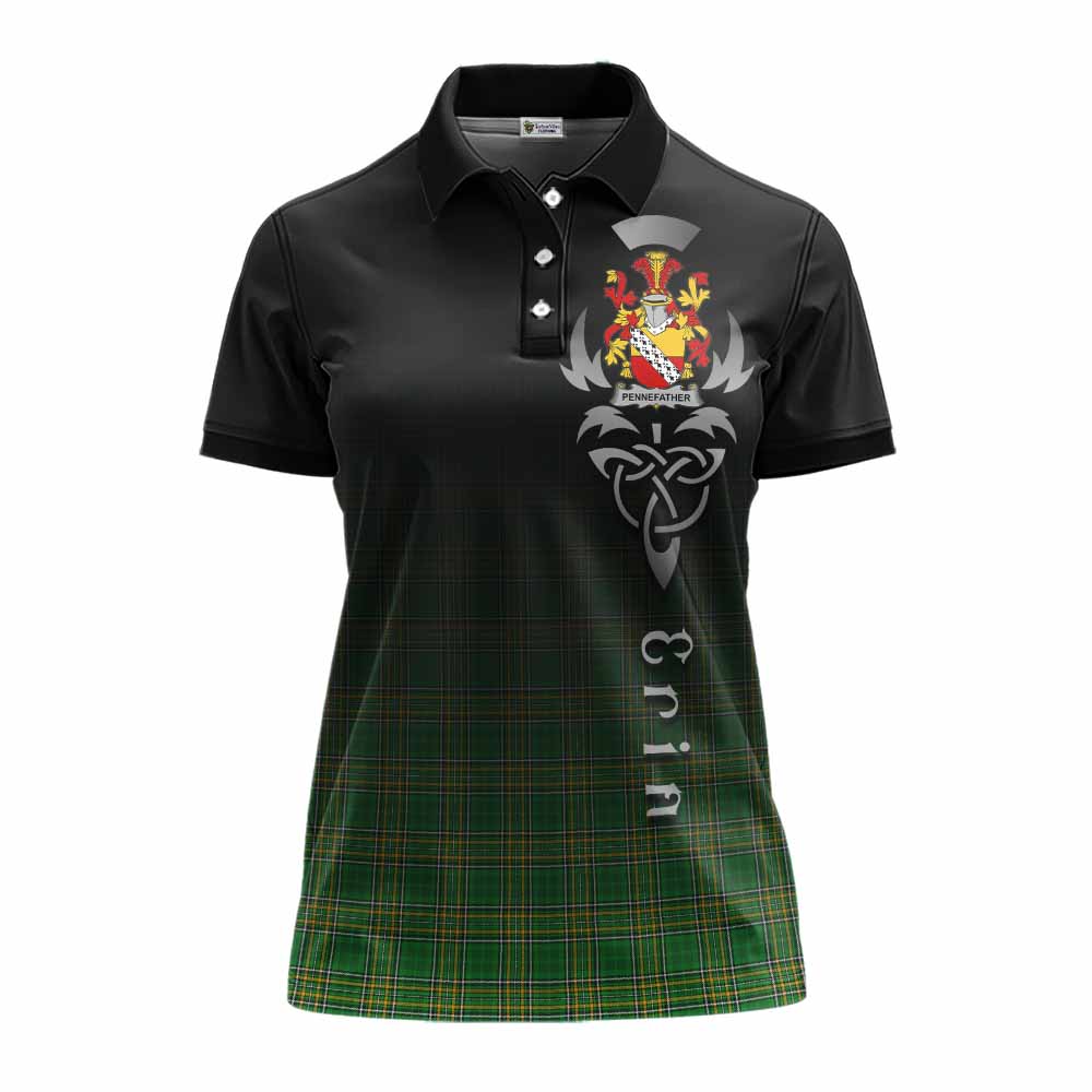 Tartan Vibes Clothing Pennefather Irish Clan Women's Polo Shirt with Coat of Arms Erin Go Bragh Celtic Inspired