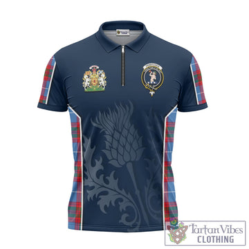 Pennycook Tartan Zipper Polo Shirt with Family Crest and Scottish Thistle Vibes Sport Style