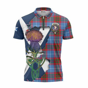 Pennycook Tartan Family Crest Zipper Polo Shirt Scottish Thistle Celtic Inspired Unisex - Tartan Vibes Clothing