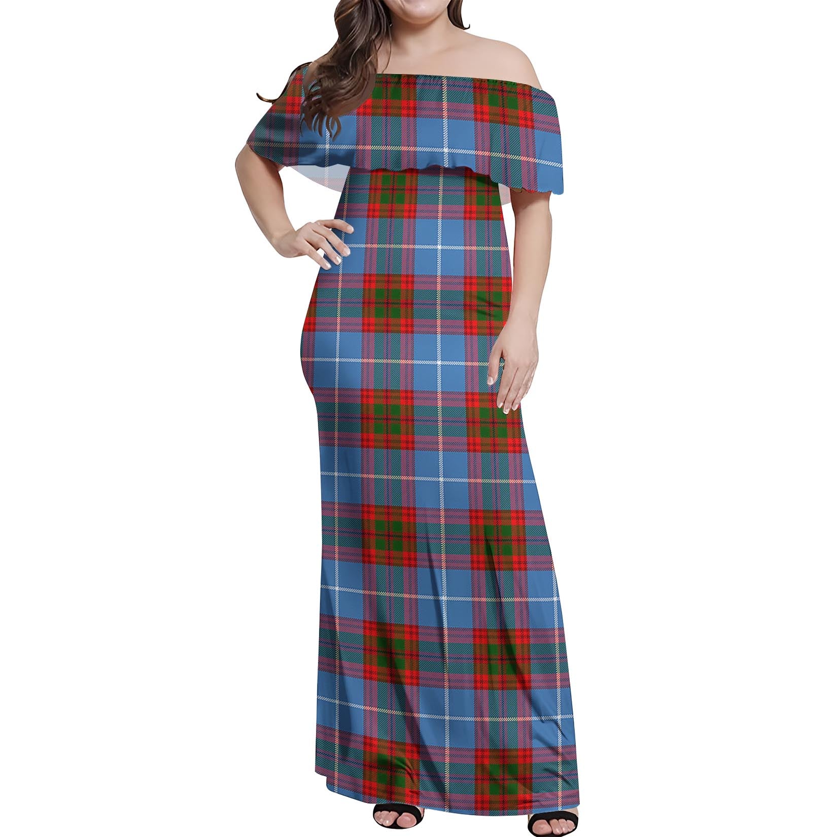 Pennycook Tartan Off Shoulder Long Dress Women's Dress - Tartan Vibes Clothing