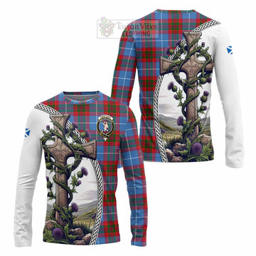 Pennycook Tartan Long Sleeve T-Shirt with Family Crest and St. Andrew's Cross Accented by Thistle Vines Unisex - Tartan Vibes Clothing